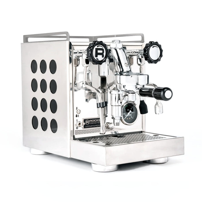 Rocket Appartamento 2.0 Espressomaschine Inox-schwarz schräge Vorderansicht