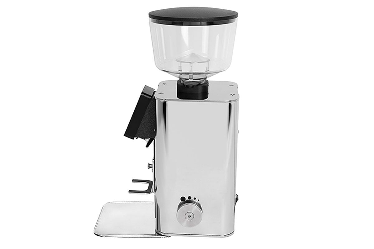 ECM Exacto Premium Espressomühle mit Wiegefunktion edelstahl Seitenansicht