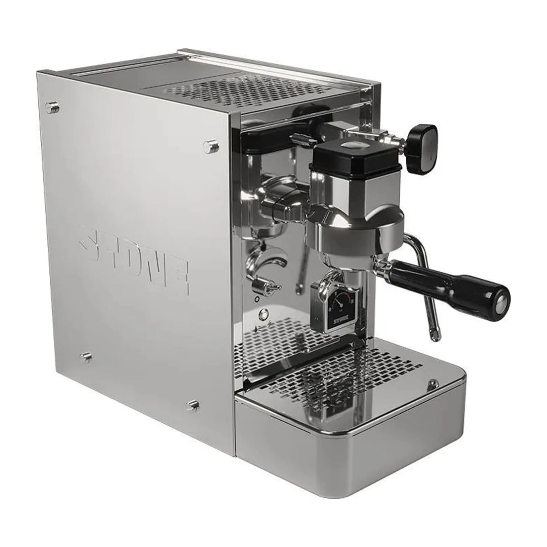 Stone Lite Espressomaschine Poliert, schräge Vorderansicht