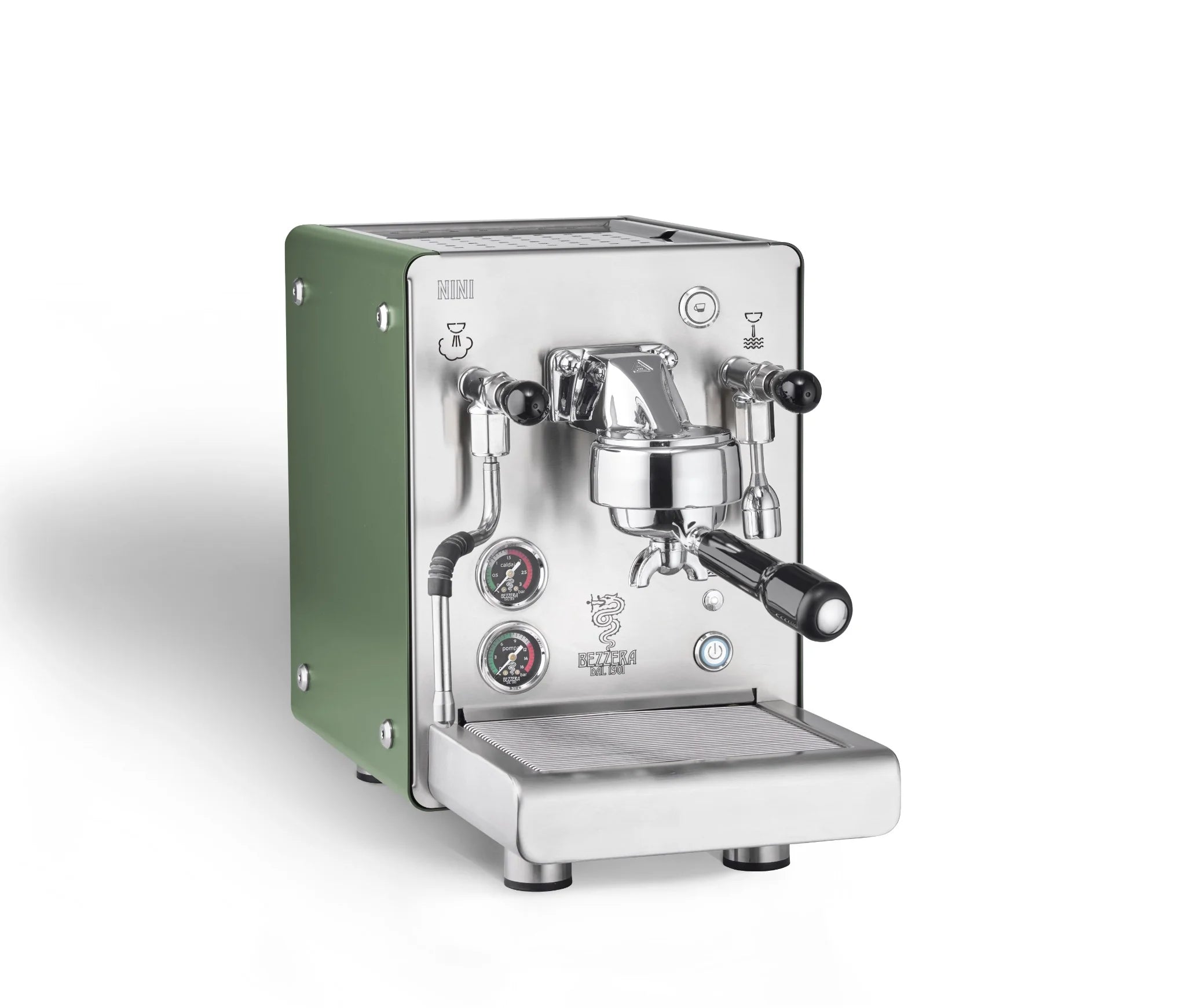 Bezzera NINI PM Espressomaschine edelstahl mit grünen Seitenteilen