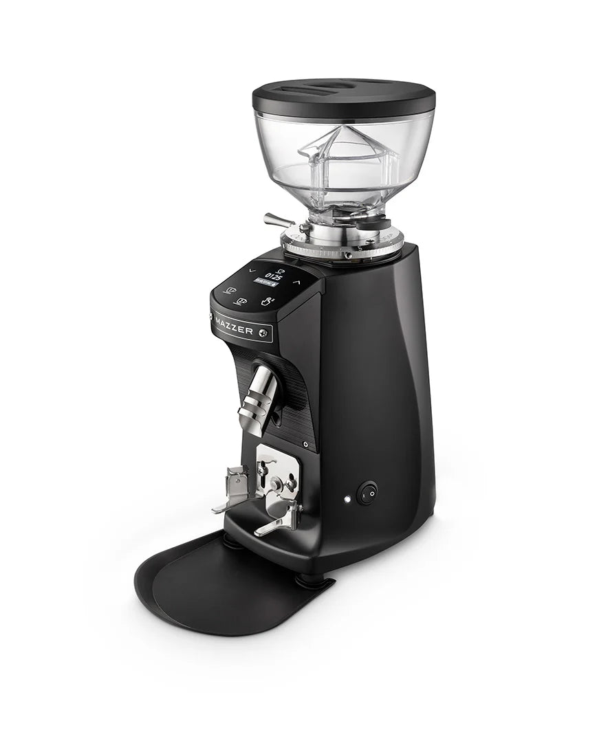 Mazzer New Mini Espressomühle schwarz seitliche Perspektive