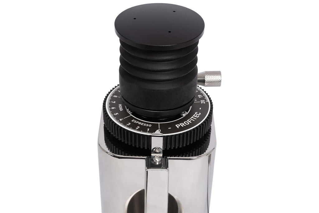 Profitec Twist SD54 Single Dose Kaffeemühle poliert Mahlgradskala